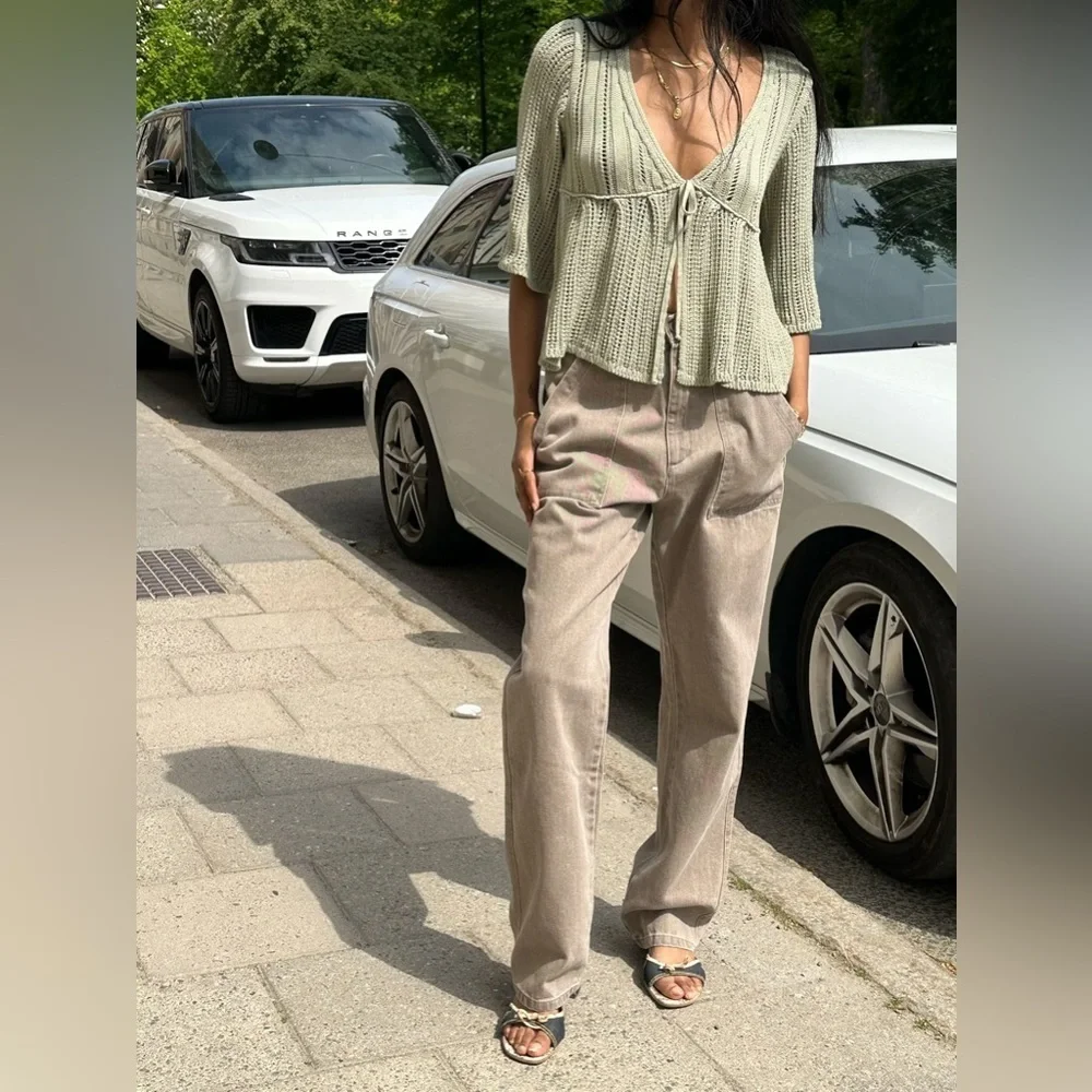 Djerf Avenue Straight-Leg Utility Pants in Taupe - Picture 9 of 14